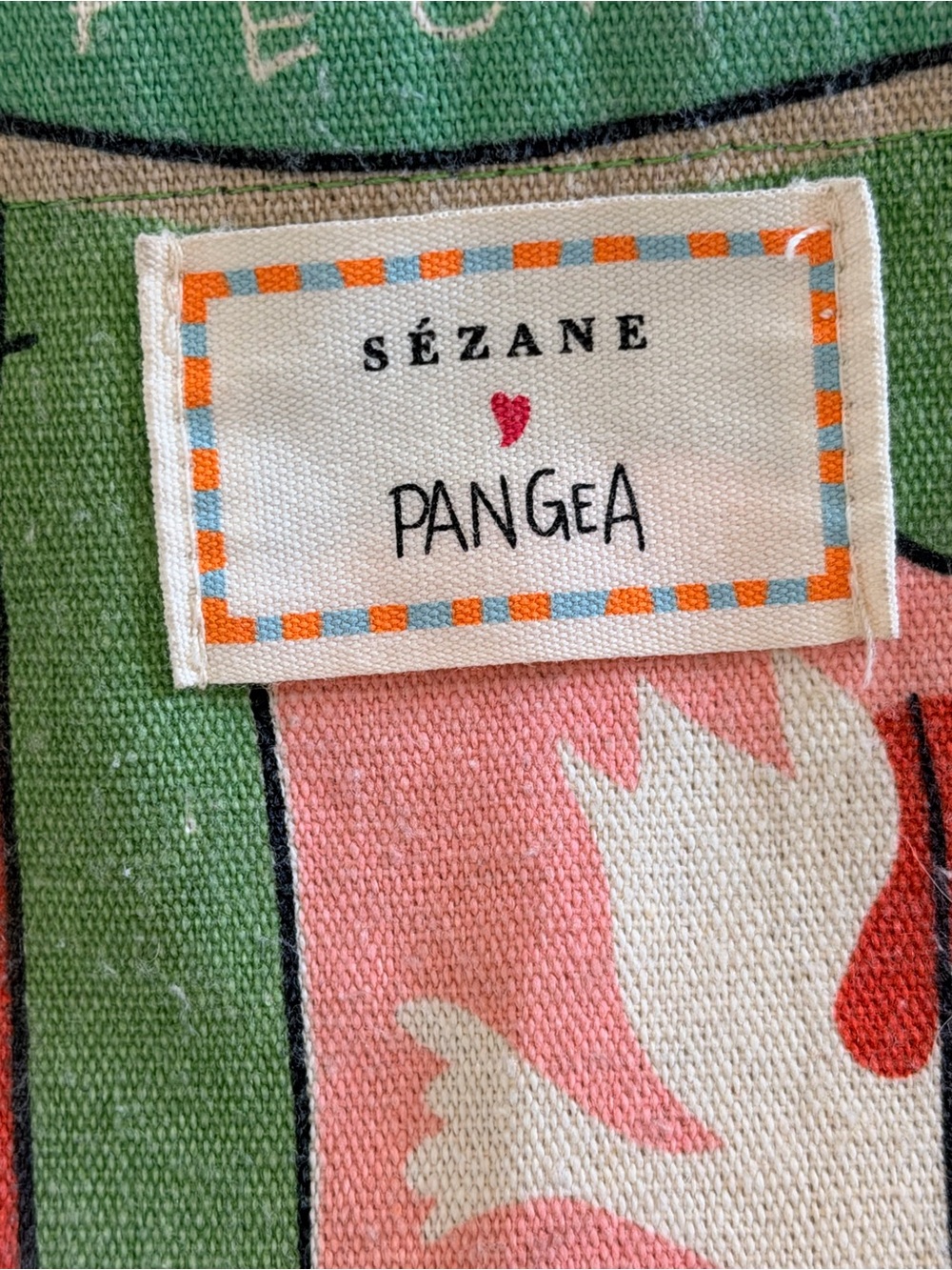 SEZANE Flag Print Green Canvas Tote Bag 13” x 19” w/10” handle drop - Picture 3 of 3